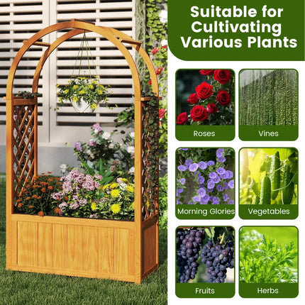 Wooden Raised Garden Bed with Lattice Trellis and Arched Roof-Orange - Orange - Raised Garden Beds