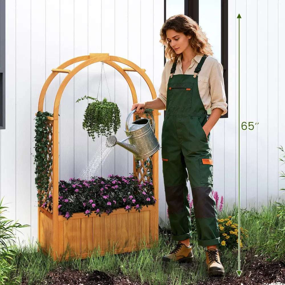 Wooden Raised Garden Bed with Lattice Trellis and Arched Roof-Orange - Orange - Raised Garden Beds