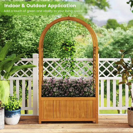 Wooden Raised Garden Bed with Lattice Trellis and Arched Roof-Orange - Orange - Raised Garden Beds