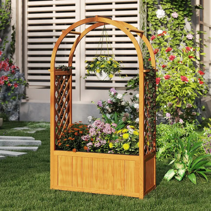 Wooden Raised Garden Bed with Lattice Trellis and Arched Roof-Orange - Orange - Raised Garden Beds
