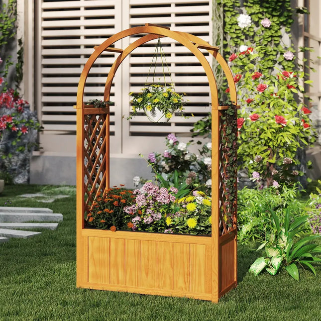 Wooden Raised Garden Bed with Lattice Trellis and Arched Roof-Orange - Orange - Raised Garden Beds