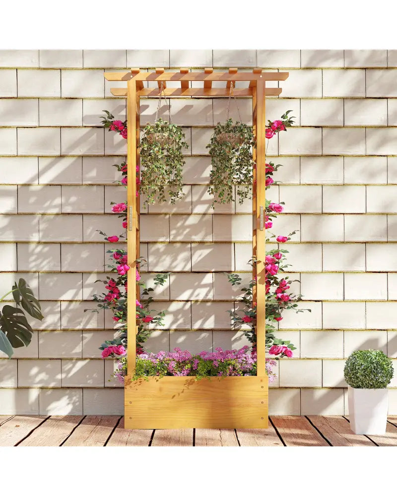 Wooden Raised Garden Bed with Lattice Trellis and Hanging Roof-Orange - Orange - Raised Garden Beds