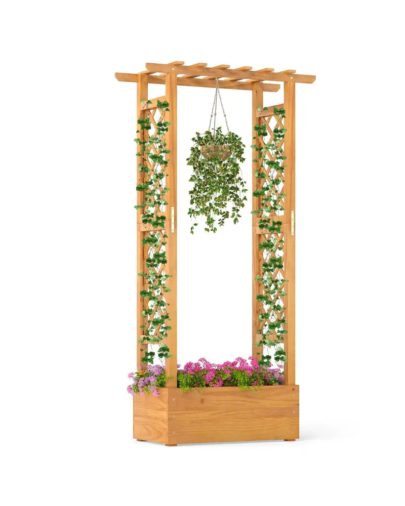 Wooden Raised Garden Bed with Lattice Trellis and Hanging Roof-Orange - Orange - Raised Garden Beds