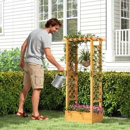 Wooden Raised Garden Bed with Lattice Trellis and Hanging Roof-Orange - Orange - Raised Garden Beds