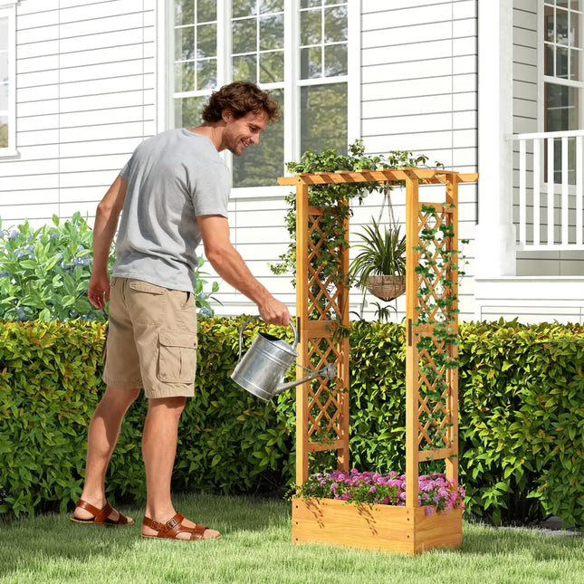 Wooden Raised Garden Bed with Lattice Trellis and Hanging Roof-Orange - Orange - Raised Garden Beds