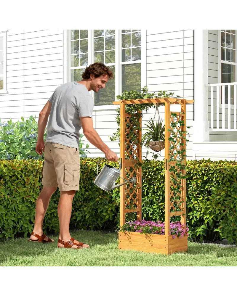 Wooden Raised Garden Bed with Lattice Trellis and Hanging Roof-Orange - Orange - Raised Garden Beds