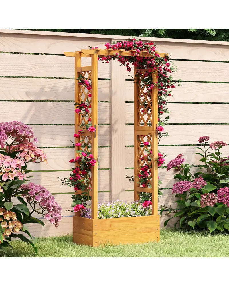Wooden Raised Garden Bed with Lattice Trellis and Hanging Roof-Orange - Orange - Raised Garden Beds