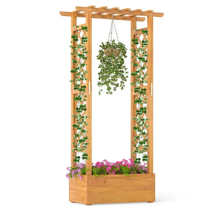 Wooden Raised Garden Bed with Lattice Trellis and Hanging Roof-Orange - Orange - Raised Garden Beds