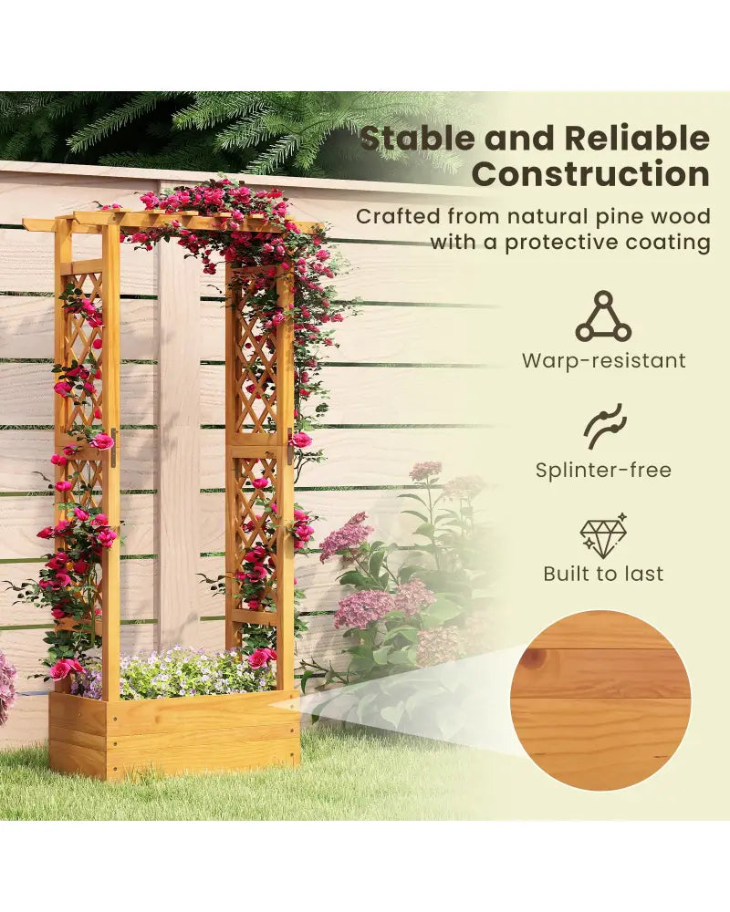 Wooden Raised Garden Bed with Lattice Trellis and Hanging Roof-Orange - Orange - Raised Garden Beds