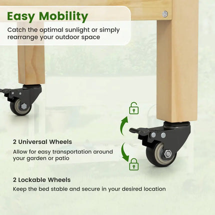Wooden Raised Garden Bed with Legs and Lockable Wheels-Natural - Natural - Raised Garden Beds