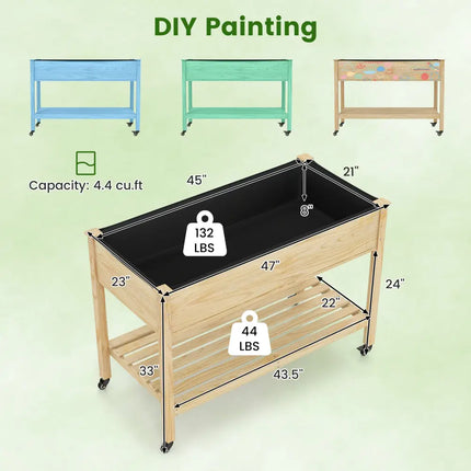 Wooden Raised Garden Bed with Legs and Lockable Wheels-Natural - Natural - Raised Garden Beds
