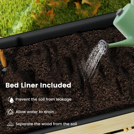 Wooden Raised Garden Bed with Legs and Lockable Wheels-Natural - Natural - Raised Garden Beds