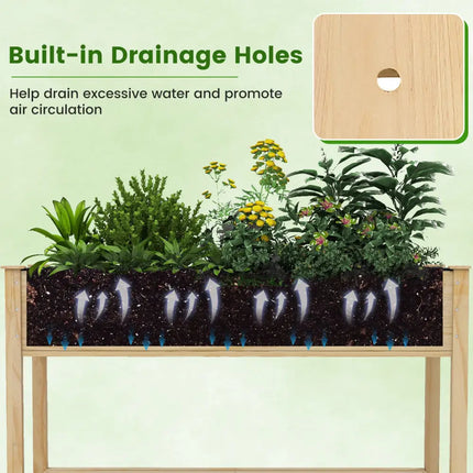 Wooden Raised Garden Bed with Legs and Lockable Wheels-Natural - Natural - Raised Garden Beds