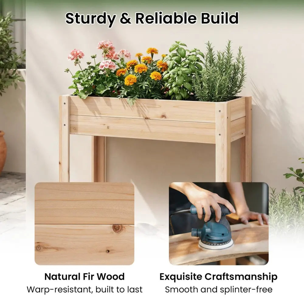 Wooden Raised Garden Bed with Legs and Storage Shelf - Natural - Raised Garden Beds