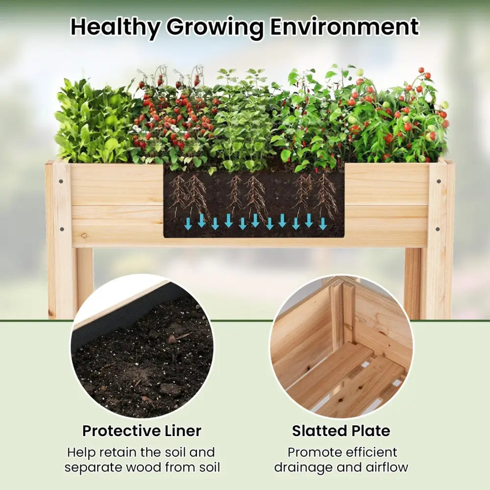 Wooden Raised Garden Bed with Legs and Storage Shelf - Natural - Raised Garden Beds