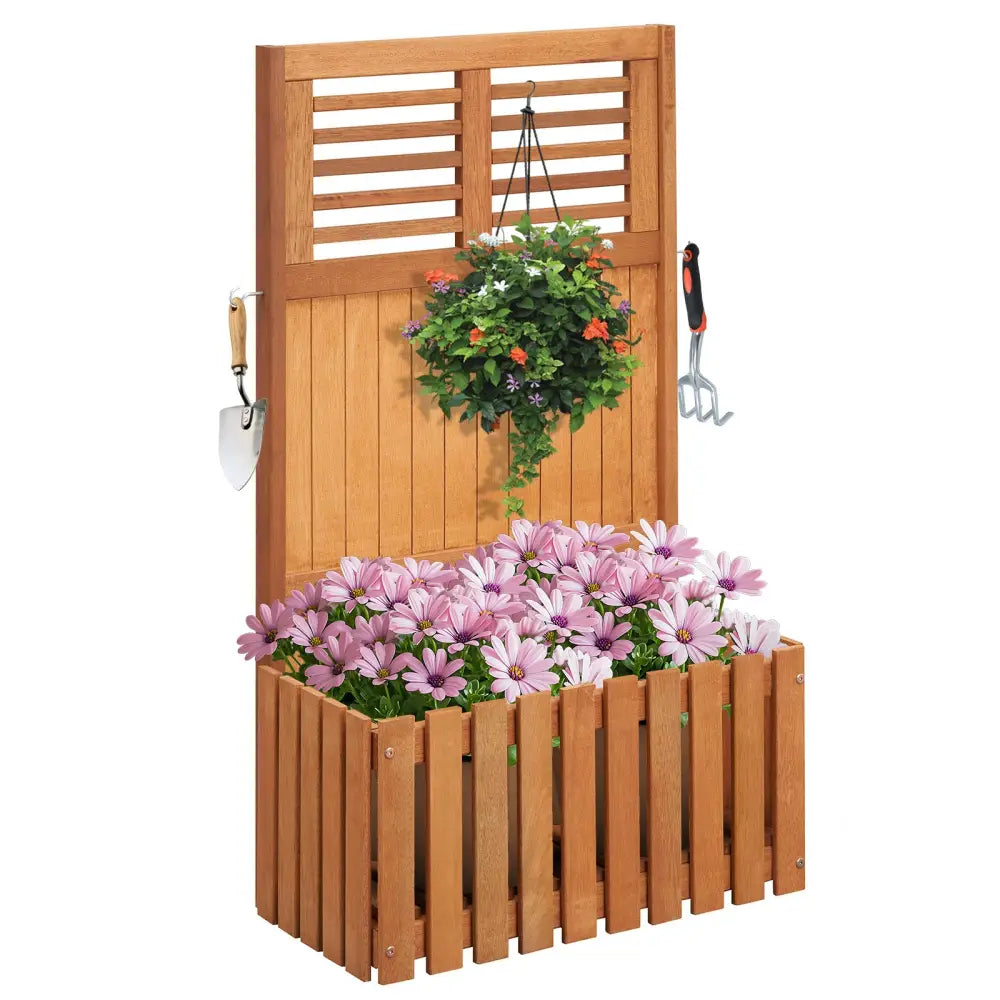Wooden Raised Garden Bed with Privacy Screen - Natural - Raised Garden Beds
