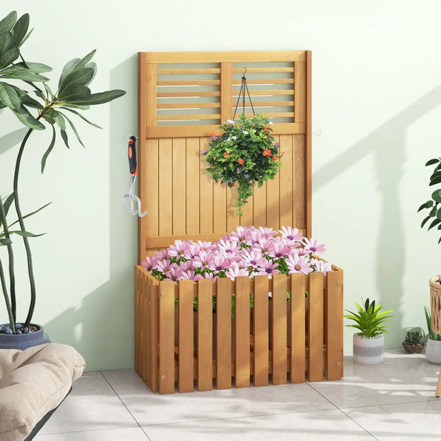 Wooden Raised Garden Bed with Privacy Screen - Natural - Raised Garden Beds