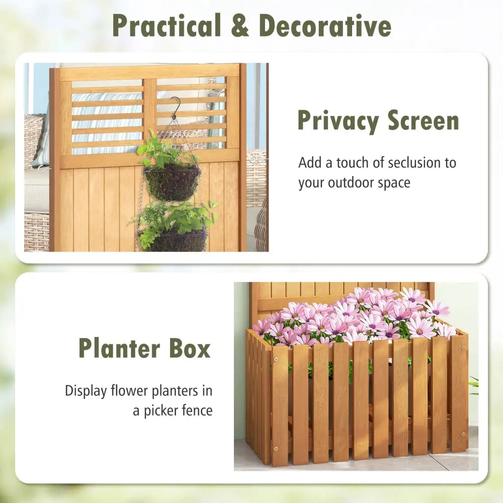 Wooden Raised Garden Bed with Privacy Screen - Natural - Raised Garden Beds
