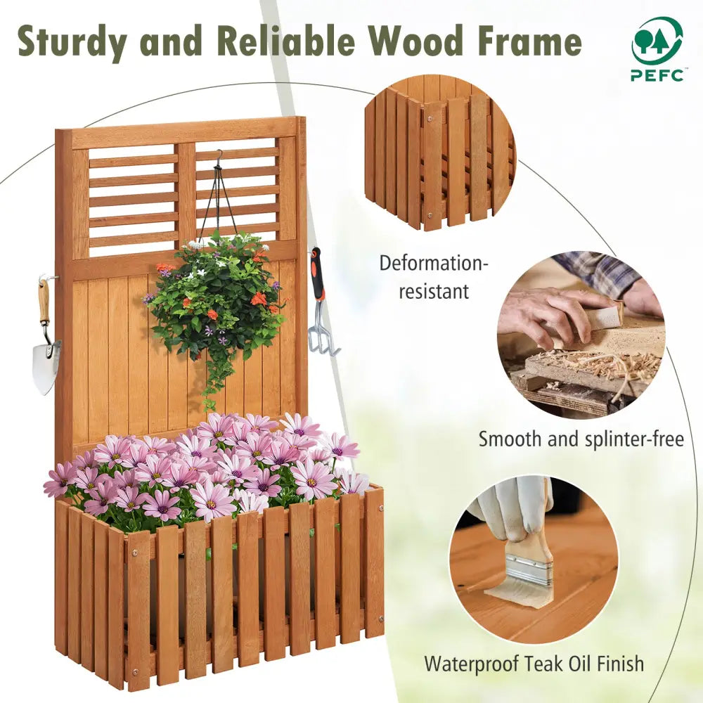 Wooden Raised Garden Bed with Privacy Screen - Natural - Raised Garden Beds