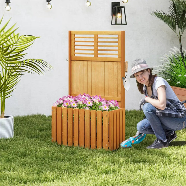 Wooden Raised Garden Bed with Privacy Screen - Natural - Raised Garden Beds