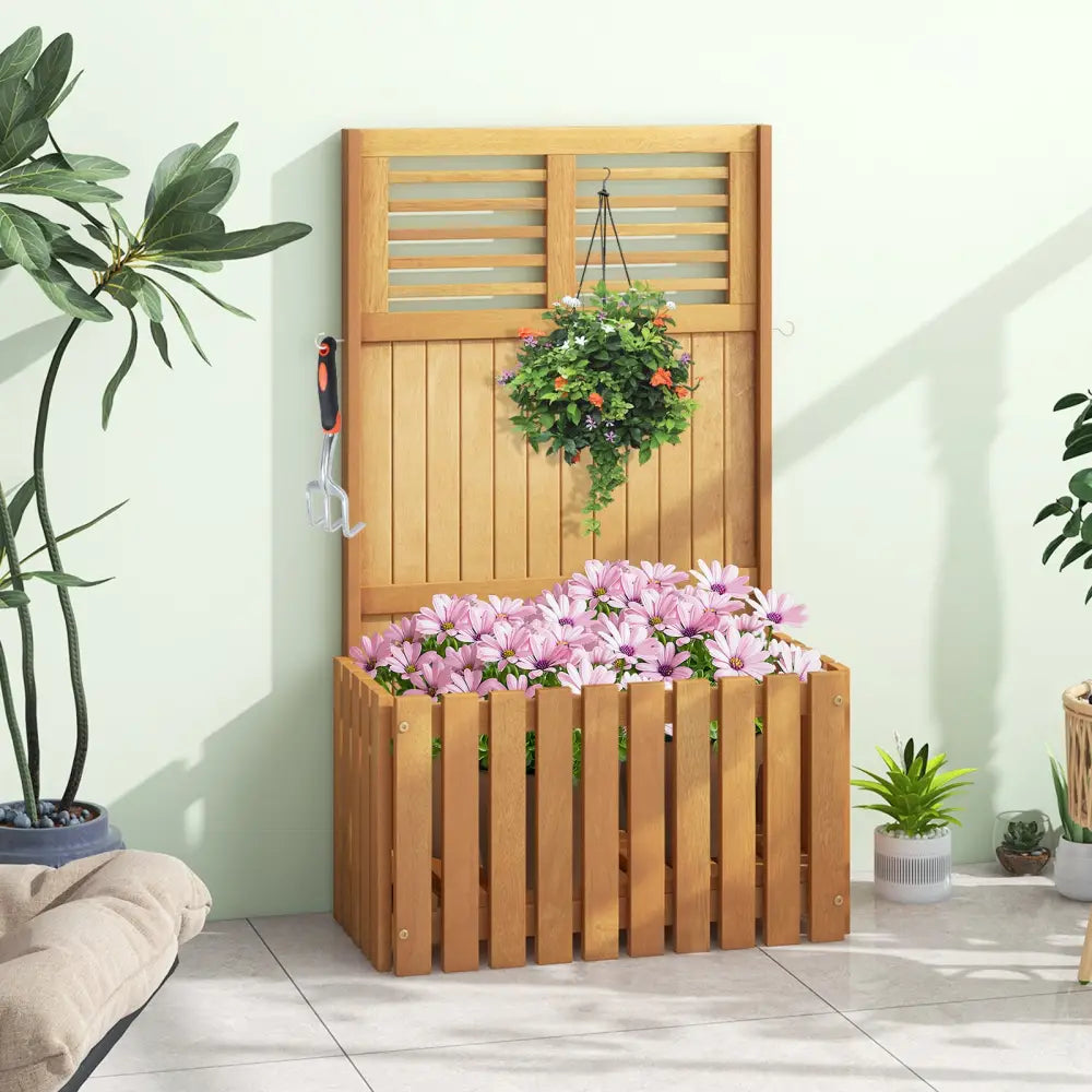 Wooden Raised Garden Bed with Privacy Screen - Natural - Raised Garden Beds