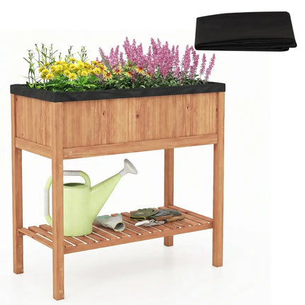 Wooden Raised Garden Bed with Storage Shelf and 220 LBS Capacity-Orange - Orange - Raised Garden Beds