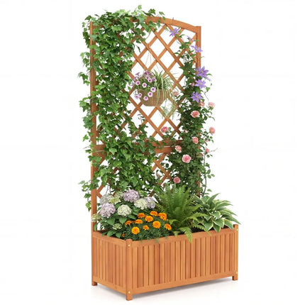 Wooden Raised Garden Bed with Trellis 63 Inch Tall Garden Planter - Raised Garden Beds