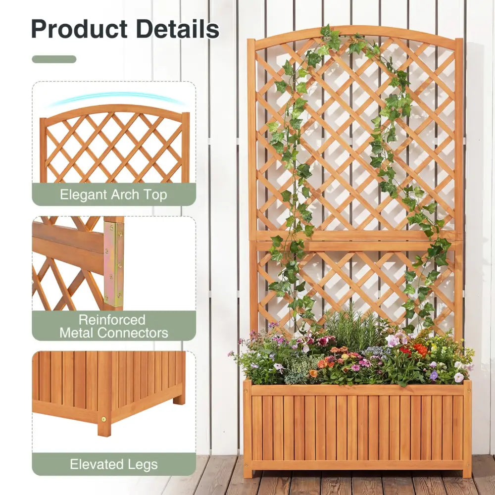 Wooden Raised Garden Bed with Trellis 63 Inch Tall Garden Planter - Raised Garden Beds