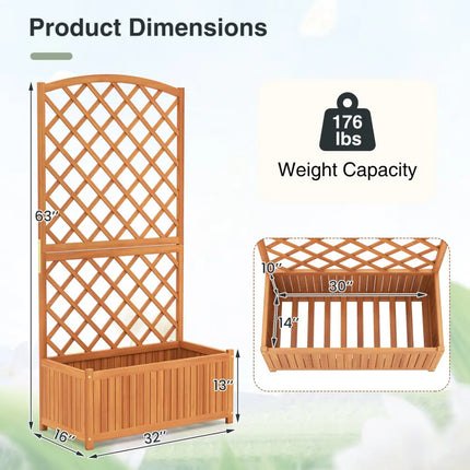 Wooden Raised Garden Bed with Trellis 63 Inch Tall Garden Planter - Raised Garden Beds