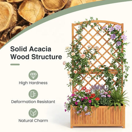 Wooden Raised Garden Bed with Trellis 63 Inch Tall Garden Planter - Raised Garden Beds