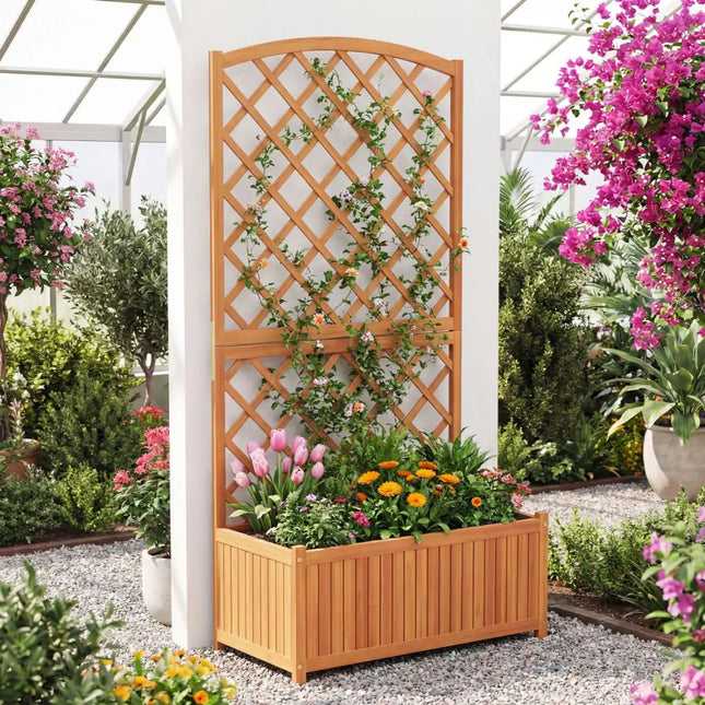 Wooden Raised Garden Bed with Trellis 63 Inch Tall Garden Planter - Raised Garden Beds