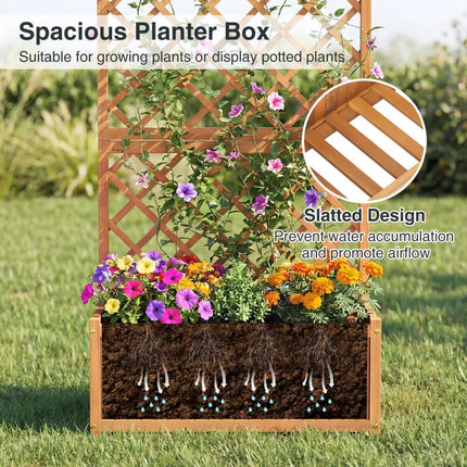 Wooden Raised Garden Bed with Trellis 63 Inch Tall Garden Planter - Raised Garden Beds