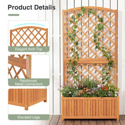 Wooden Raised Garden Bed with Trellis 63 Inch Tall Garden Planter - Raised Garden Beds