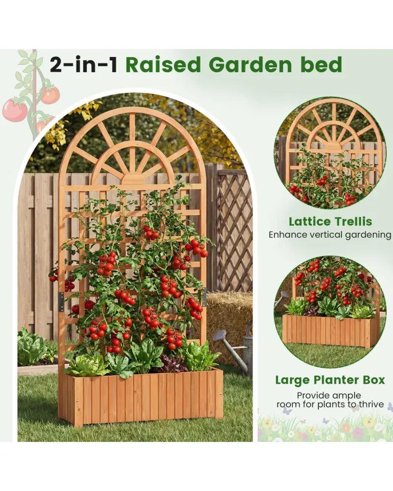 Wooden Raised Garden Bed with Trellis 71’’ Outdoor Planter Box Privacy Screen-Brown - Brown - Raised Garden Beds