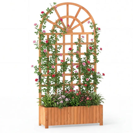 Wooden Raised Garden Bed with Trellis 71’’ Outdoor Planter Box Privacy Screen-Brown - Brown - Raised Garden Beds