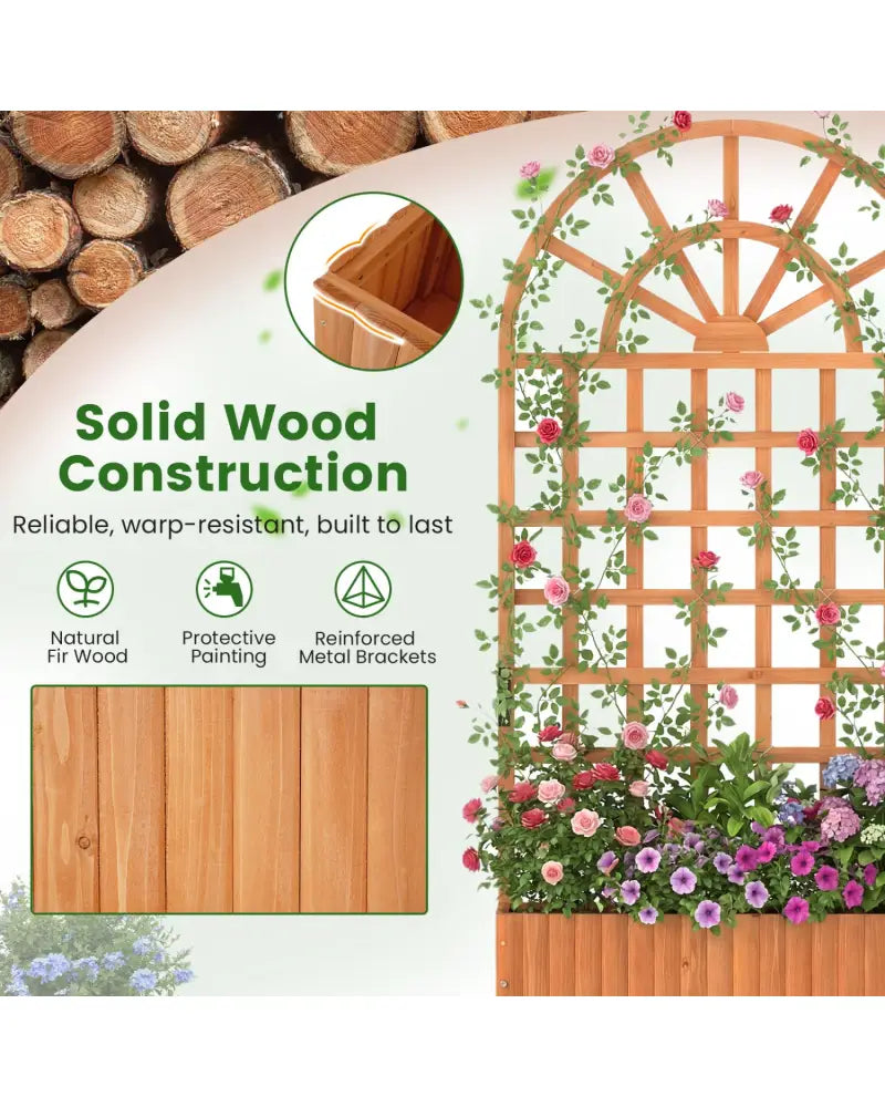 Wooden Raised Garden Bed with Trellis 71’’ Outdoor Planter Box Privacy Screen-Brown - Brown - Raised Garden Beds