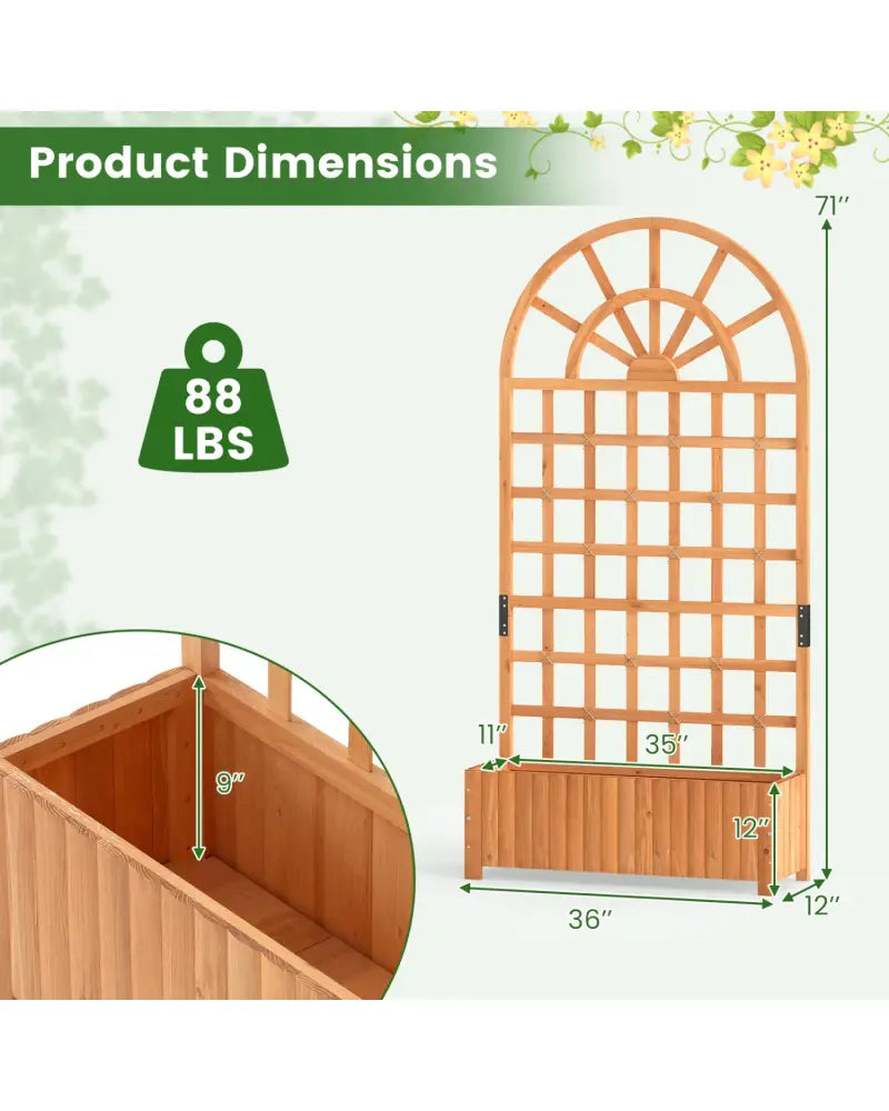 Wooden Raised Garden Bed with Trellis 71’’ Outdoor Planter Box Privacy Screen-Brown - Brown - Raised Garden Beds