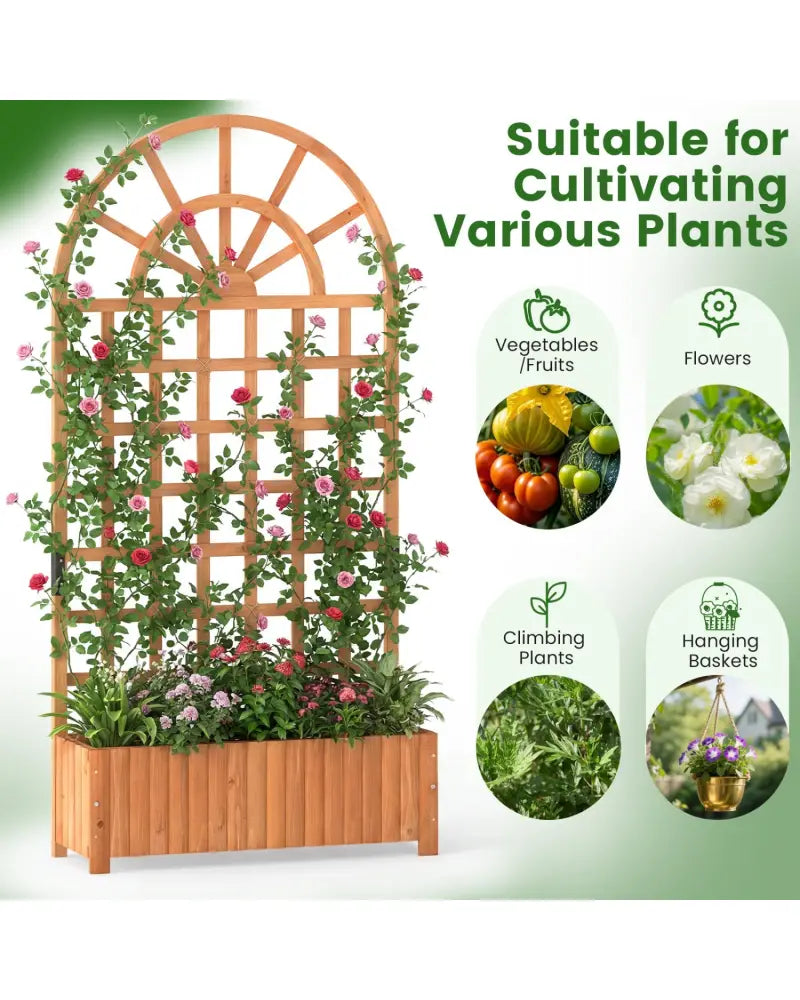 Wooden Raised Garden Bed with Trellis 71’’ Outdoor Planter Box Privacy Screen-Brown - Brown - Raised Garden Beds