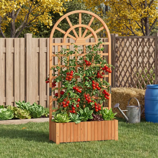 Wooden Raised Garden Bed with Trellis 71’’ Outdoor Planter Box Privacy Screen-Brown - Brown - Raised Garden Beds