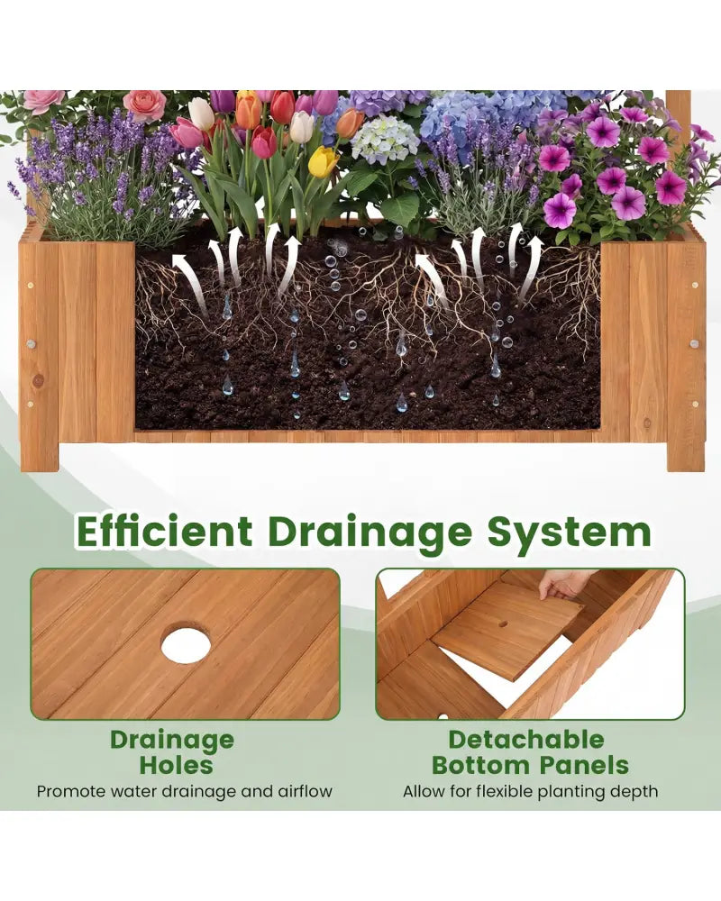Wooden Raised Garden Bed with Trellis 71’’ Outdoor Planter Box Privacy Screen-Brown - Brown - Raised Garden Beds