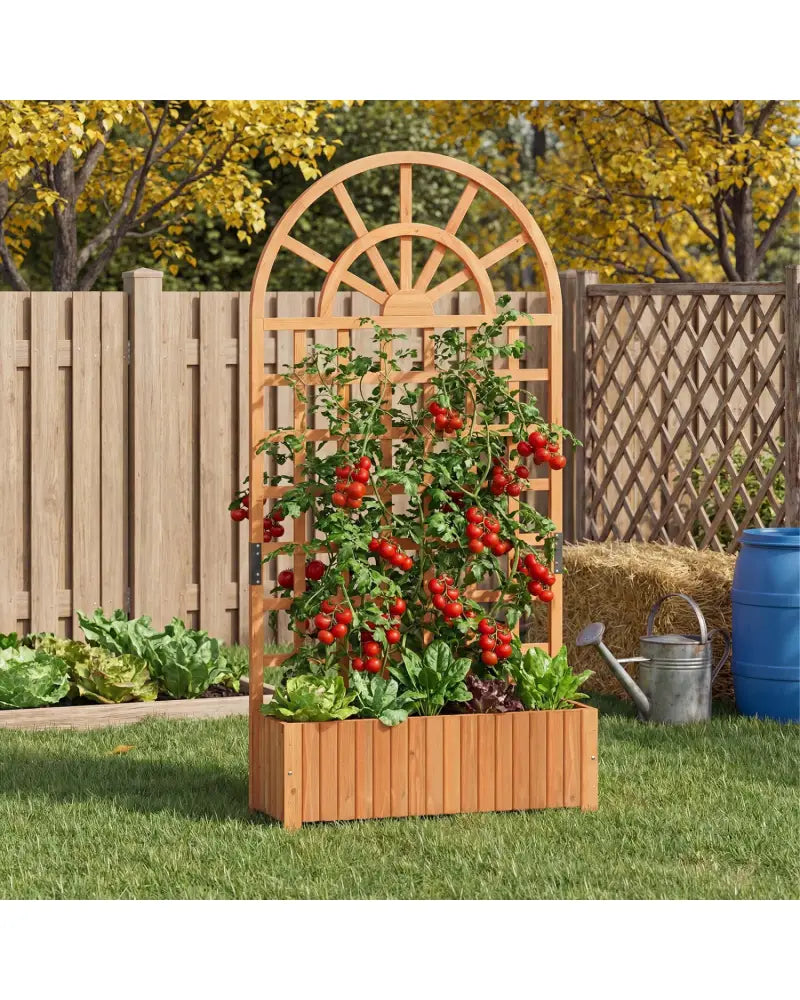 Wooden Raised Garden Bed with Trellis 71’’ Outdoor Planter Box Privacy Screen-Brown - Brown - Raised Garden Beds