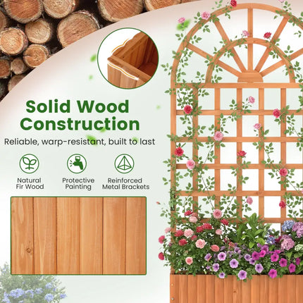 Wooden Raised Garden Bed with Trellis 71’’ Outdoor Planter Box Privacy Screen-Brown - Brown - Raised Garden Beds