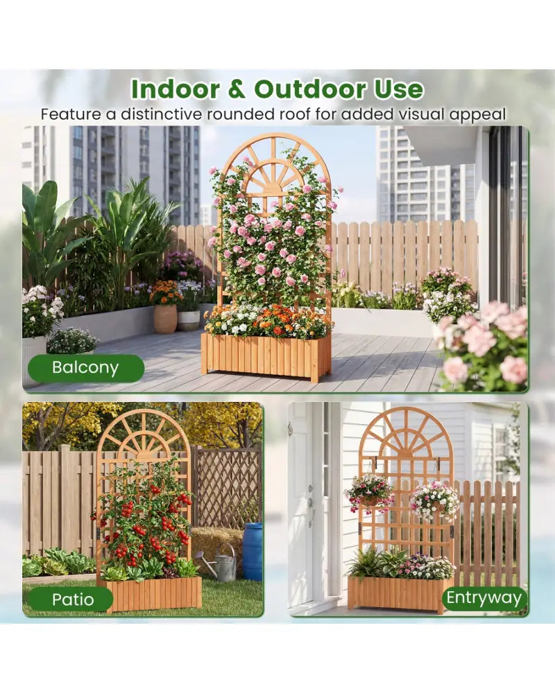 Wooden Raised Garden Bed with Trellis 71’’ Outdoor Planter Box Privacy Screen-Brown - Brown - Raised Garden Beds
