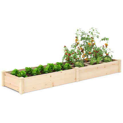 Wooden Raised Open-Ended Base Garden Bed with 2 Planter Boxes Divider-Natural - Natural - Raised Garden Beds