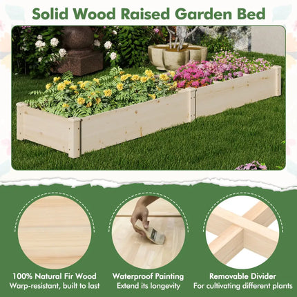 Wooden Raised Open-Ended Base Garden Bed with 2 Planter Boxes Divider-Natural - Natural - Raised Garden Beds