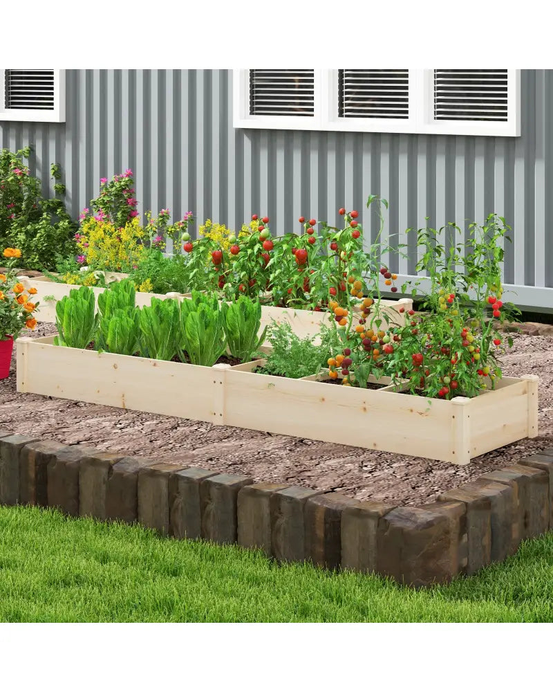 Wooden Raised Open-Ended Base Garden Bed with 2 Planter Boxes Divider-Natural - Natural - Raised Garden Beds