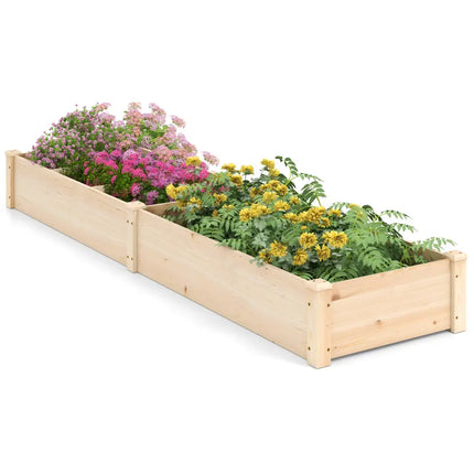 Wooden Raised Open-Ended Base Garden Bed with 2 Planter Boxes Divider-Natural - Natural - Raised Garden Beds
