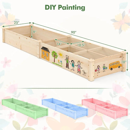 Wooden Raised Open-Ended Base Garden Bed with 2 Planter Boxes Divider-Natural - Natural - Raised Garden Beds
