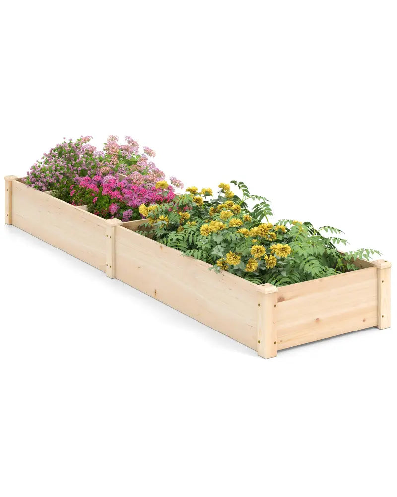 Wooden Raised Open-Ended Base Garden Bed with 2 Planter Boxes Divider-Natural - Natural - Raised Garden Beds
