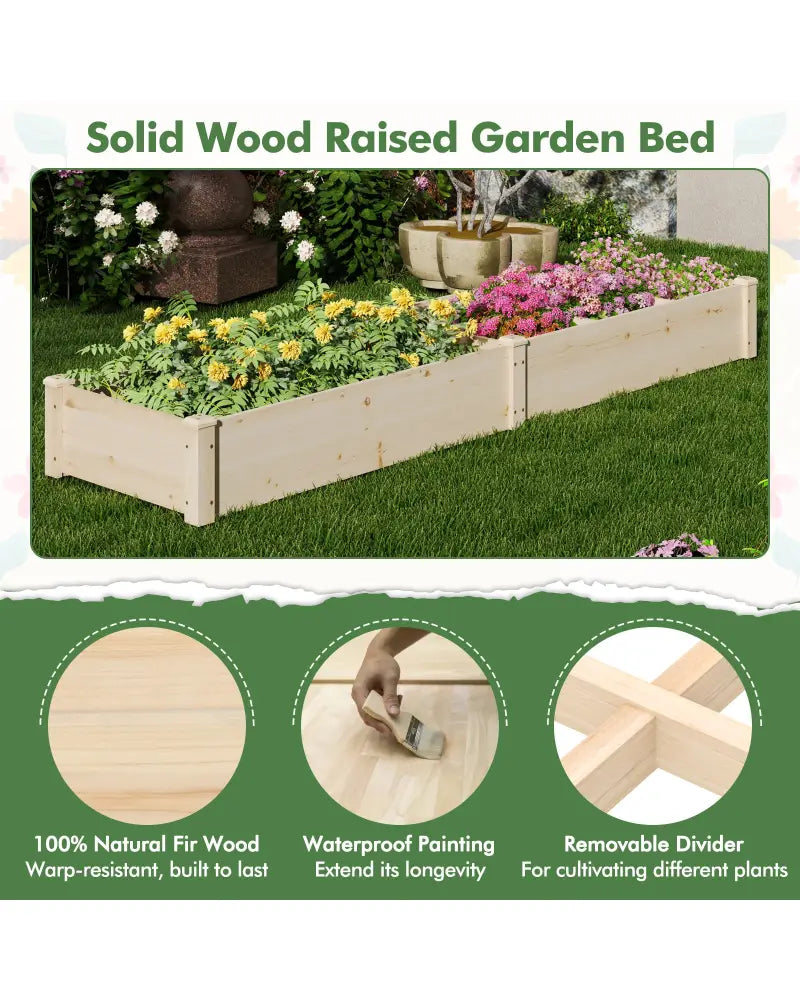 Wooden Raised Open-Ended Base Garden Bed with 2 Planter Boxes Divider-Natural - Natural - Raised Garden Beds